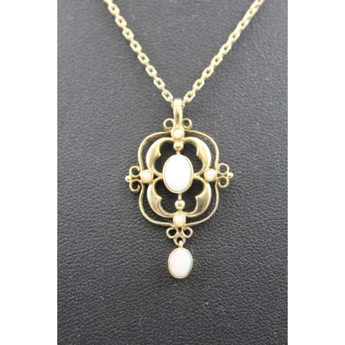 38 - A 9ct gold, opal set pendant on chain