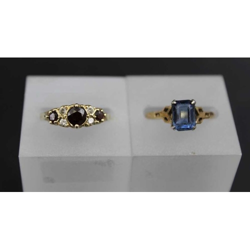 47 - A collection of three 9ct gold rings, two stone set, combined weight: 6.7g