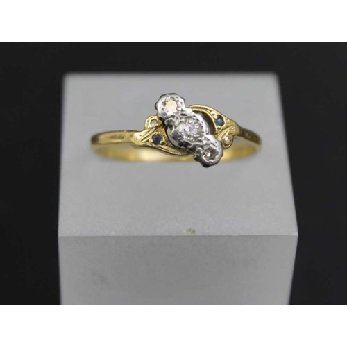 50 - Two 18ct gold, diamond set rings, combined gross weight 5.4g, Three stone ring is size V, the other ... 