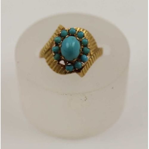 51 - A 15k gold brooch, set turquoise and seed pearls, together with an 18ct gold ring, set turquoise, gr... 