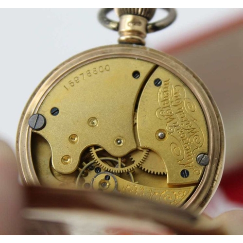 58 - A 9ct gold Walthen pocket watch, Roman numerals, overall 3.5cm diameter