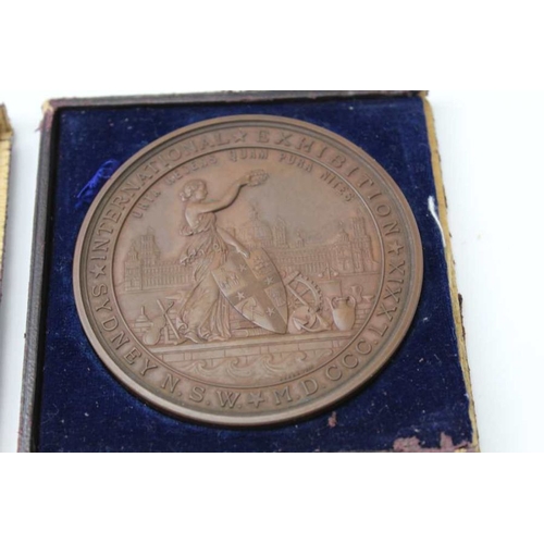 61 - A Sydney International Exhibition bronze medal, 1879, created by Wyon of London, to the reverse engr... 