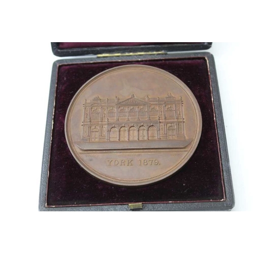 62 - A Yorkshire Fine Art and Industrial Exhibition, bronze medal,1879, by Ottley, medallist, engraved to... 