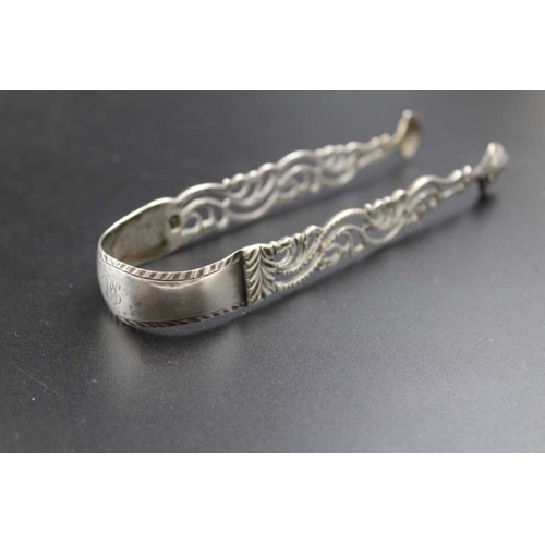 7 - Stephen Adams, a pair of 18th century pierced silver sugar tongs, London, weight: 36g