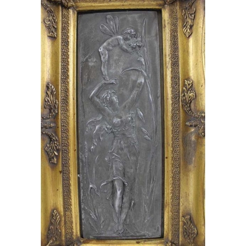 86 - An Art Nouveau design plaque silvered metal effect, 31cm x 11cm, in fancy gilt frame