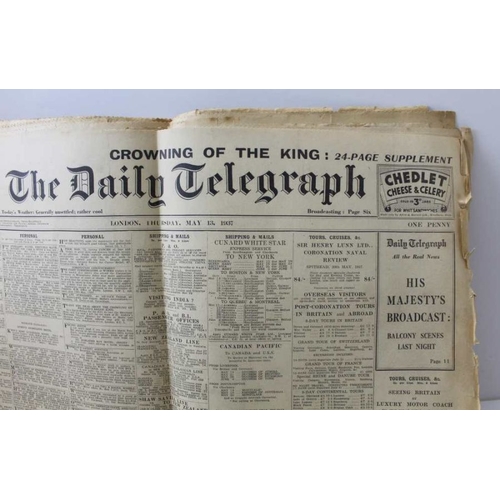 87 - A selection of vintage newspapers on historic dates, includes The Daily Telegraph, May 1937 