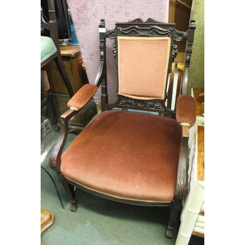 112 - An Edwardian open arm salon chair, together with a pair of single chairs.