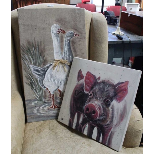 123 - A painting of pigs and another of geese