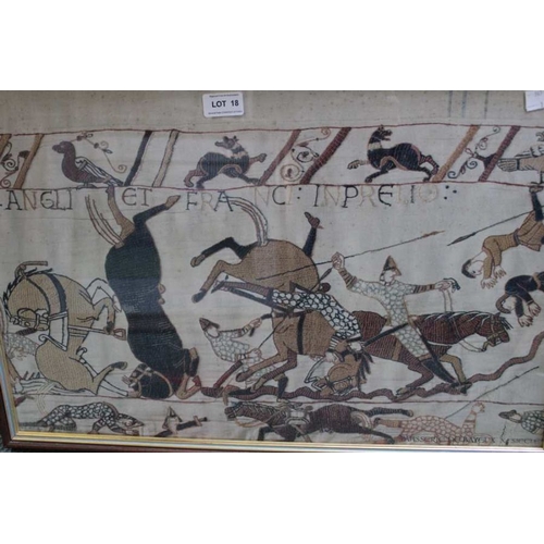 162 - Two prints depicting sections of the Bayeux Tapestry, glazed in wooden frames