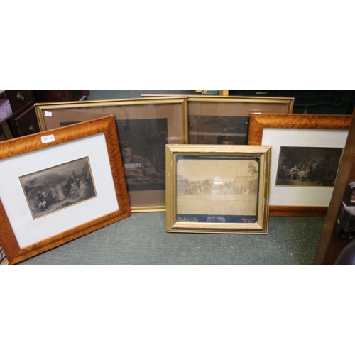 18 - A glazed and framed Antique photograph of a country house tennis court together with two pairs of an... 