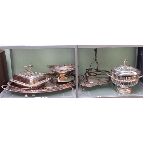 186 - A large silver plated tray with various other plated wares