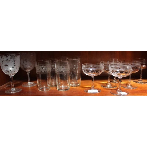 204 - A selection of vintage drinking glasses to include champagne coups