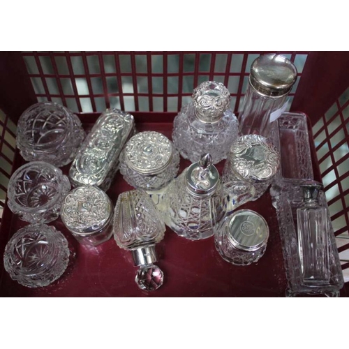 237 - A good selection of glass pots some with silver lids