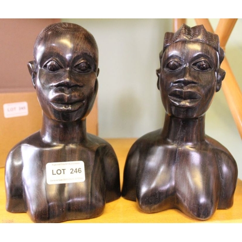 246 - A pair of hand carved African hardwood busts