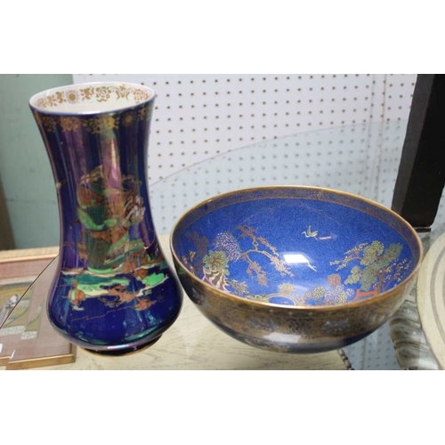 3 - A Devon Lustre ware vase 24cm high and a Carltonware bowl 23.5cm in diameter