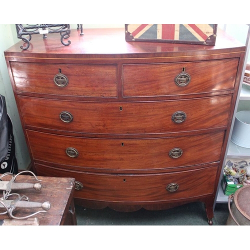 46 - A 19th century, mahogany bow front five drawer chest on plain splayed feet, 109cm high, 105cm wide