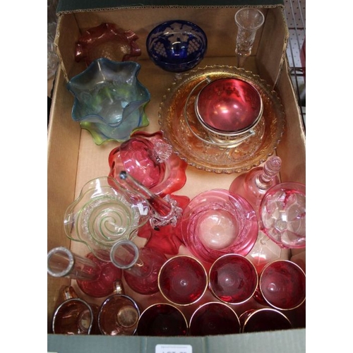 79 - A box containing  a selection of glassware includes cranberry glass