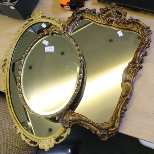 9 - Three various gilt framed wall mirrors