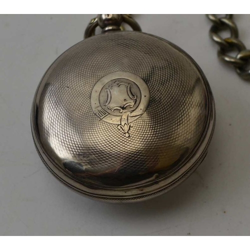 115 - A mid 19th century silver cased pocket watch, the case London 1860, on silver watch chain