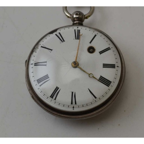 115 - A mid 19th century silver cased pocket watch, the case London 1860, on silver watch chain