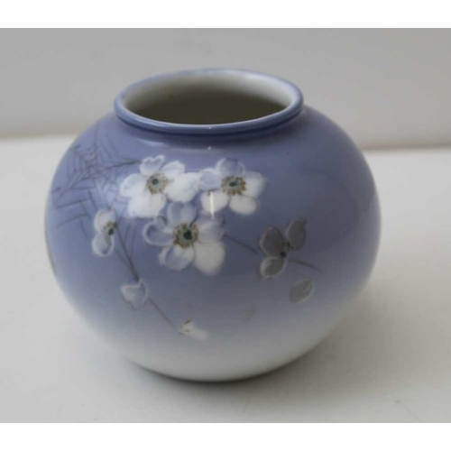 125 - A Royal Copenhagen ceramic vase, with butterfly and blossom decoration, (814 & 2390) 8cm high