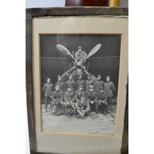 147 - WWI lot - RFC swagger stick, silver frame containing a photograph of air crew in front of an biplane... 