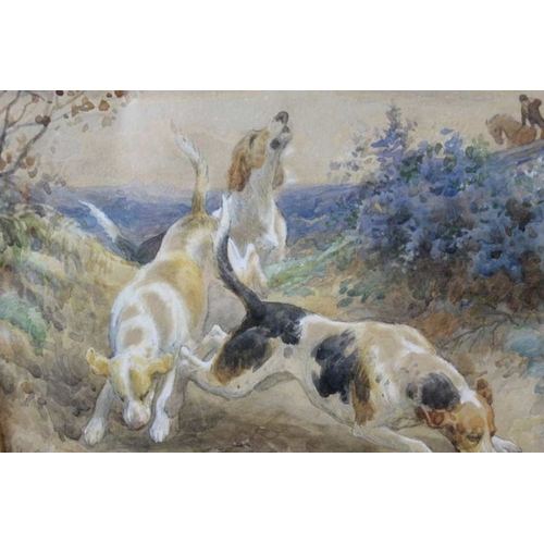 177 - Basil Bradley RWS (1842-1904), Landscape with hounds on scent, watercolour painting, signed and date... 