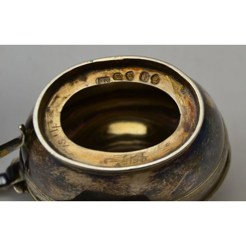 18 - Thomas Wallis, a Georgian silver mustard pot, oval form, engraved leaf band decoration, with hinged ... 
