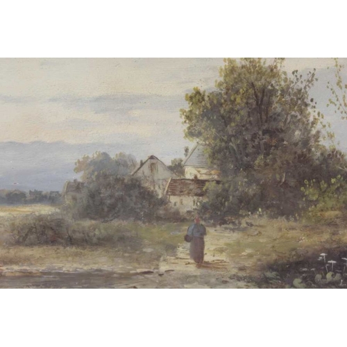 181 - G. Salvi (Adolf Kaufmann) 1848-1916, Country landscapes with figures, oil on boards, signed, 14cm x ... 