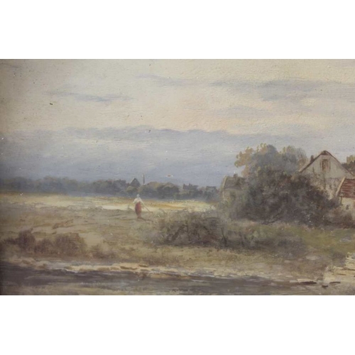 181 - G. Salvi (Adolf Kaufmann) 1848-1916, Country landscapes with figures, oil on boards, signed, 14cm x ... 