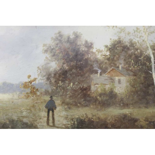 181 - G. Salvi (Adolf Kaufmann) 1848-1916, Country landscapes with figures, oil on boards, signed, 14cm x ... 