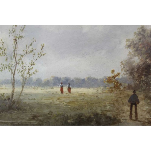 181 - G. Salvi (Adolf Kaufmann) 1848-1916, Country landscapes with figures, oil on boards, signed, 14cm x ... 