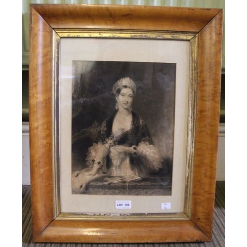 189 - A maple framed print of young Victoria, 30cm x 24cm