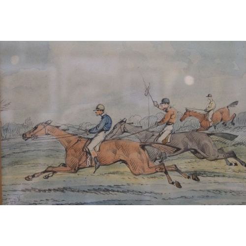 190 - Follower of Henry Alken  - a pair of 19th century water-coloured Steeple Chase pictures, 14cm x 18.5... 