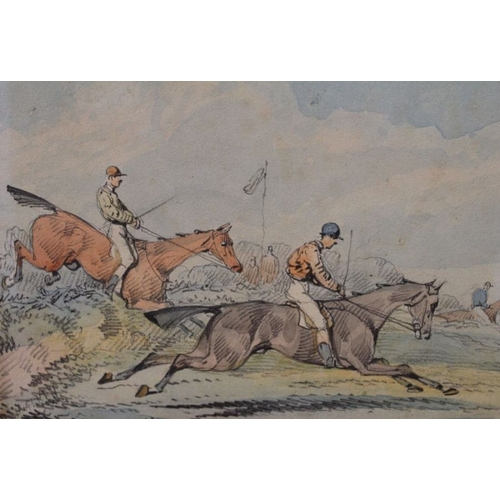 190 - Follower of Henry Alken  - a pair of 19th century water-coloured Steeple Chase pictures, 14cm x 18.5... 