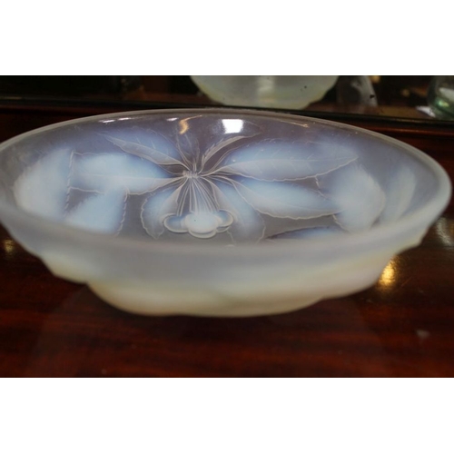 213 - A sabino French glass bowl, with opaque cherry decoration inscribed 