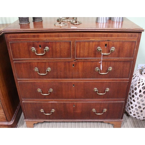 221 - A 19th century mahogany chest of two short over three long drawers with brass handles, 95cm wide