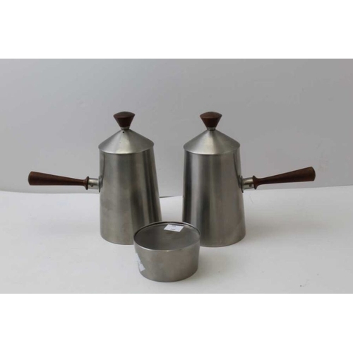 224 - Robert Welch for Old Hall, a pair of stainless steel 1960's Campden cafe au lait, with wooden handle... 