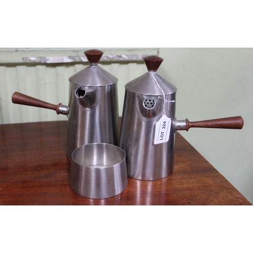 224 - Robert Welch for Old Hall, a pair of stainless steel 1960's Campden cafe au lait, with wooden handle... 