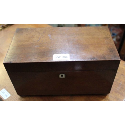 294 - A19th century mahogany plain tea caddy with vacant interior 14.5 x 27 cm