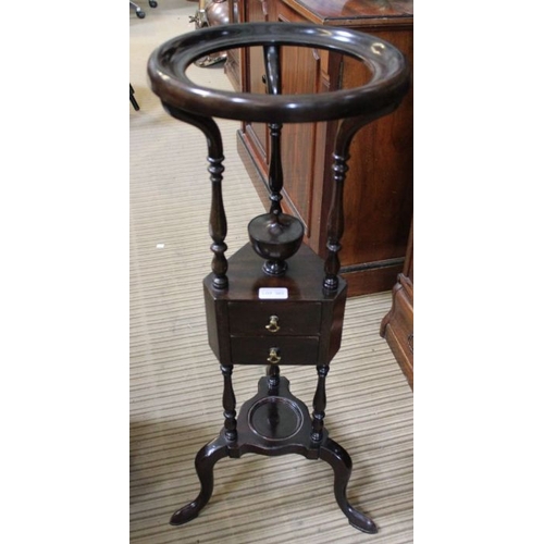 303 - A Georgian design mahogany wash / wig stand, 85cm high on tripod base