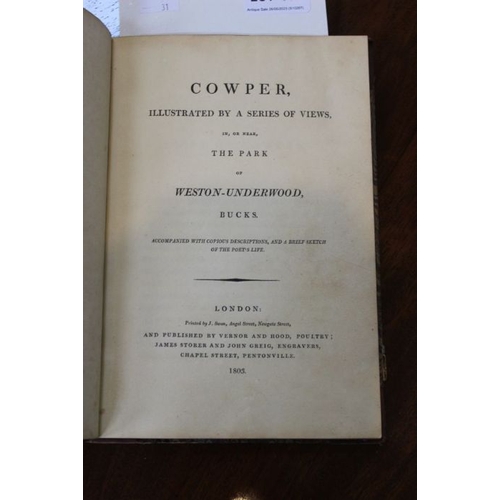 339 - Cowper - illustrated by a series of views 1803, engraved plates half calf binding