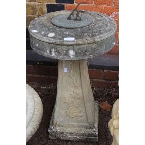 357 - A stone sundial on non matching plinth