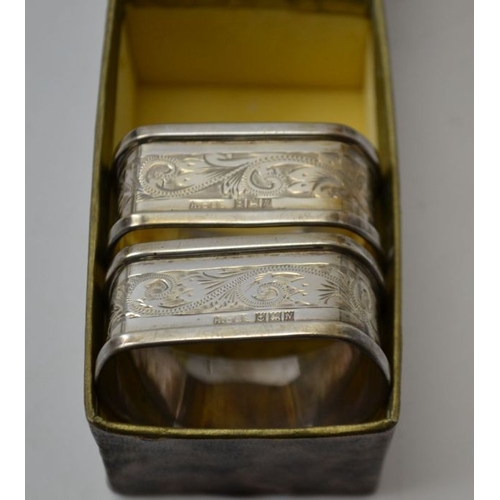 6 - JB Chatterley & Sons, a silver three piece condiment set, a cased pair of silver napkin rings, a pai... 