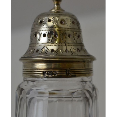 74 - A George III silver mounted condiment oil jug, together with a pepperette, both London 1793