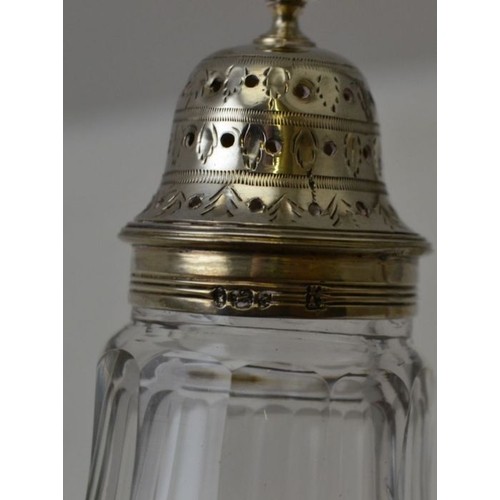 74 - A George III silver mounted condiment oil jug, together with a pepperette, both London 1793