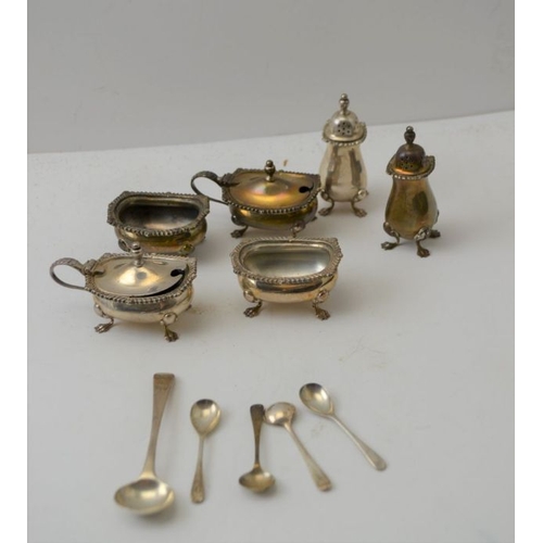 8 - Mappin and Webb, a double silver table cruet, Georgian design, comprising two of each, lidded mustar... 