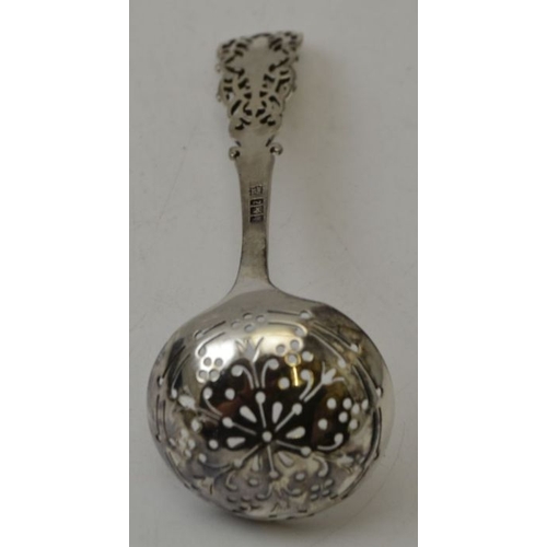 89 - Cooper Brothers. A Victorian silver sifting ladle, with pierced and chased handle, Sheffield 1892, 4... 