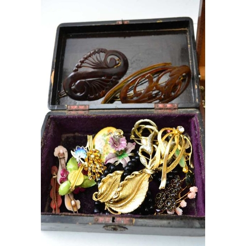 94 - A collection of costume jewellery, includes; pairs of earrings, watches, brooches, necklace, etc.