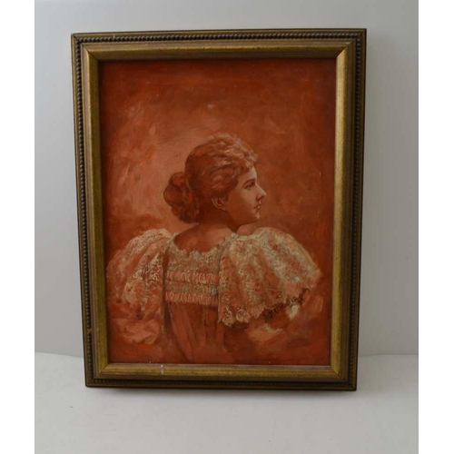 173 - Fred McKenzie, late 19th century British School, portrait of a lady, sepia oil tones, signed and dat... 